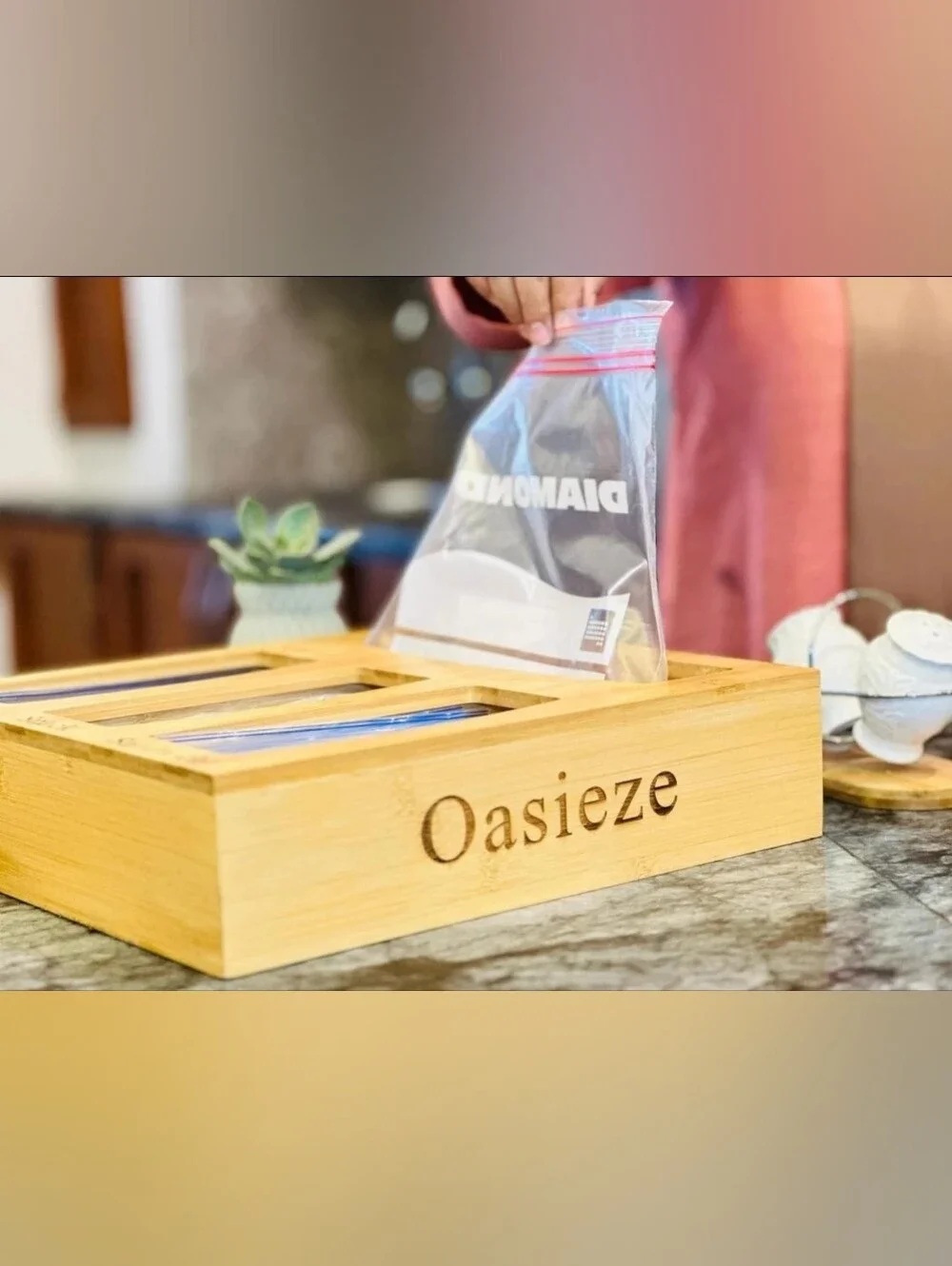 Oasieze Bamboo Plastic Multi Size Ziplock Bag Kitchen Drawer And Wall Organizer